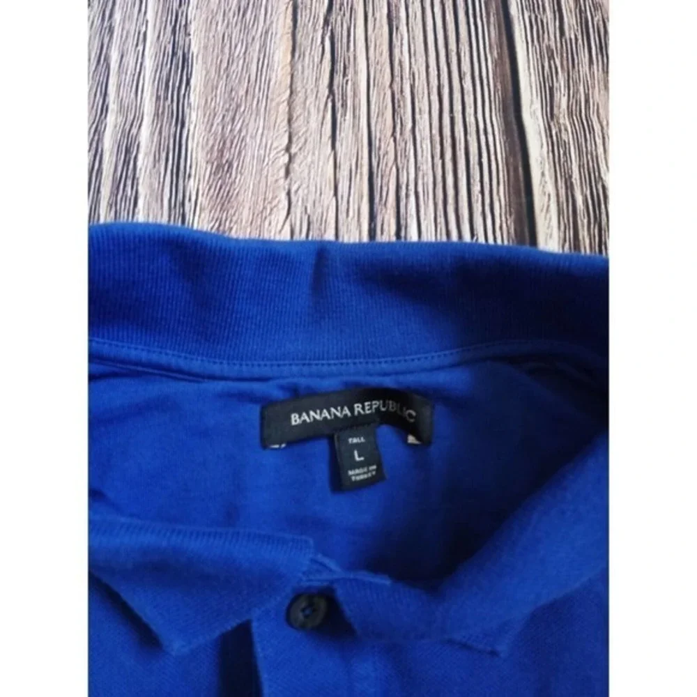Banana Republic Polo Mens Blue Yellow Striped‎ Short Sleeve Size Large Tall LT
